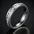 Anillo de acero inoxidable plateado con engaste en carril y circonitas - 5-B-4 Acero Circón Cuadrado una fila / Talla 5