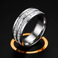 Elegant silver stainless steel eternity ring with a double row of square zirconias - 7-b-2 Steel-colored Square Diamonds Two Rows / Size 5