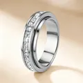 Premium silver-tone stainless steel ring with square-cut clear stones for women - Size 7 / Steel Color Square Zirconia Spinning Ring (42-E-13)