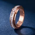 Elegant rose gold stainless steel ring with channel-set sparkling stones - 42-e-12 Rose Gold Rotating Ring / Size 7