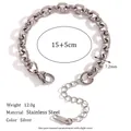Silver chunky stainless steel link chain bracelet with adjustable 15+5cm length - 7.2mm Figaro Cross Chain (15+5cm) / Silver