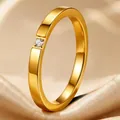 Elegant minimalist gold titanium steel band ring with a single sparkling diamond solitaire - Size 5 / Solitaire Style (5-B-3) / 2mm Width / Gold