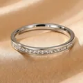 Bague élégante en acier inoxydable argenté avec zircons pour femmes style ins français - Taille 6 / Style Strass Pavé (38-D-2) / Acier