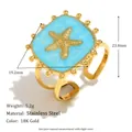 Vintage starfish enamel 18K gold plated stainless steel open ring jewelry for women - Bead Edged Square Enamel Starfish Open Ring - Gold