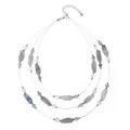 Triple-layered bohemian necklace featuring elegant gray marble beads and clear crystals - Off-White