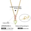 Gold plated heart pendant necklace in stainless steel with pink and green stones - Pink Beads Green Heart Stone Style (JDN0301302-1)