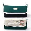 Dark green and black canvas telescopic pencil case with mesh pocket for stationery - 924 Two-tone Flap - Black & Dark Green