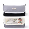 Minimalist canvas pencil case in grey and black with mesh pocket organization - 924 Two-tone Flap - Black & Grey