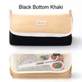 Multi-functional telescopic canvas pencil bag in khaki and black for school students - 924 Two-tone Flap - Black & Khaki
