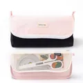 Two-tone pink and black canvas pencil case for stationery storage with zip closure - 924 Two-tone Flap - Black & Pink