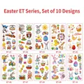 Set de 10 tatuajes temporales de Pascua para niños con lindos conejitos y huevos - Juego de la Serie ET de Pascua / 6.8x12cm