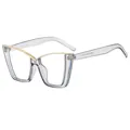 Stylish cat-eye glasses with transparent frame and gold metal edge detail - Transparent Gray