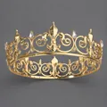 Baroque vintage full round gold crown with rhinestones for bridal or pageant wear - Gold Luxury Round Style (TS-J2842G) / Gold