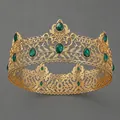 Luxurious vintage baroque gold tiara crown with faceted emerald green rhinestones for brides - Green Gemstone Style (TS-J3343GGREEN) / Green