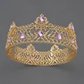 Exquisite vintage baroque style golden bridal crown with purple crystal gemstones - Purple Gemstone Style (TS-J3343GPINK) / Pink