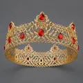 Corona barroca dorada con brillantes pedrería roja para novias y ocasiones especiales - Corona Roja Sencilla Pero Llamativa Ts-j3343gred