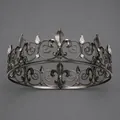 Vintage black gothic crown with fleur-de-lis and rhinestones for bridal weddings - Gun Black Luxury Round Style (TS-J2842GM) / Gunmetal