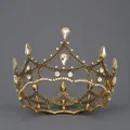 Vintage Baroque full round bridal tiara with sparkling crystal rhinestones - Luxury Versatile Court Style (TS-J2893) / Gold