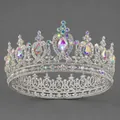 Elegant Baroque full round bridal crown with iridescent AB rhinestones in silver tone - AB Rhinestone Luxury Photo Style (TS-J3148SAB) / Colorful