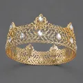 Vintage baroque gold wedding crown with clear rhinestones for bridal hair accessory - White Rhinestone Style (TS-J3343G) / Gold
