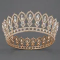 Vintage Baroque full circle bridal tiara with sparkling rhinestones in gold finish. - Gold Court Banquet Style (TS-J3078G) / Gold