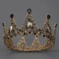 Vintage baroque full round crown with black and grey rhinestones for brides - Black Alloy Round Style (TS-J2922) / Black