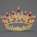 Elegant gold Baroque full round crown adorned with sparkling red and clear rhinestones - Red Diamond Versatile Luxury Style (TS-J3207GRED) / Red