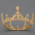 Elegant gold baroque bridal crown with intricate floral crystal rhinestone details. - Luxury Photo Queen Style (TS-J2921) / Gold