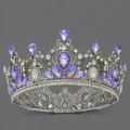 Elegant vintage baroque full circle bridal tiara decorated with iridescent purple rhinestones. - Purple Diamond Luxury Court Style (TS-J3193ASPURPLE) / Purple