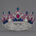 Baroque vintage full circle bridal crown adorned with blue and fuchsia rhinestones - Rose Red Diamond Luxury Court Style (TS-J3193ASROSE) / Rose Red