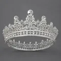 Elegant vintage silver baroque full round crown with sparkling clear rhinestones hair piece - Silver Versatile Bridal Style (TS-J3080S) / Silver