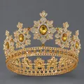 Luxurious Baroque gold crown with amber and clear rhinestones for wedding dress - Gold Party Queen Style (TS-J3081G) / Gold