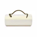 Elegant white cylindrical PU clutch bag featuring a detailed metallic snake handle - Shiny White (Gilded Snake)