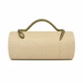 Elegant cylindrical evening clutch bag with golden snake-shaped metal handle - Woven Apricot (Gilded Snake)
