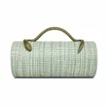 Woven cylinder evening bag detail with a vintage gold metal snake shaped handle - Woven Green (Gilded Snake)