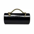 Detailed view of glossy black cylinder evening bag with gold snake handle - Black (Gilded Snake)