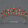 Sparkling Christmas tiara with vibrant red and green rhinestones for festive princess parties - Luxury Christmas Atmosphere Crown TS-J3390SCAI