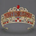Luxury gold Christmas tiara crown with red rhinestones and Merry Christmas lettering - Red Rhinestone Christmas Crown TS-J3436GHRED