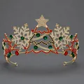 Festive Christmas tiara crown with snowflake and reindeer rhinestone details in gold - Gold Mixed Christmas Tree Snowflake Crown TS-J3427GCAI