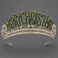 Green rhinestone Merry Christmas tiara crown for holiday parties - Christmas Letter Rhinestone Crown TS-J3428GHG