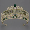Elegant sparkling gold Christmas crown with green rhinestones and Merry Christmas design - Green Rhinestone Christmas Crown TS-J3436GHG