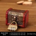 Vintage mini wooden jewelry storage box with embossed floral pattern and brass combination lock - Model 6036A (With Combination Lock) / Small (8x6x6cm) / Red Brown
