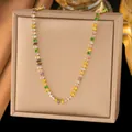 Elegant high-end stainless steel necklace with colorful marquise-cut crystals for women - Colorful Rhinestones Clavicle Chain (H1093)