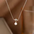 Elegant silver titanium steel necklace featuring a chic knot design and round pearl pendant. - Chain with Artificial Pearl (H1138)