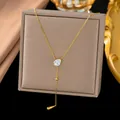 Elegant gold-plated titanium steel Y-necklace with teardrop crystal pendant - White Rhinestone Waterdrop Style (H1216)