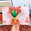 Carte de vœux pop-up 3D créative avec bouquet d'œillets roses et texte Thank You - Oeillet avec marquage à l'or
