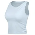 Ärmelloses hellblaues Yoga-Crop-Top mit integrierten Brustpolstern für Fitness-Training. - S / Eiskristallblau