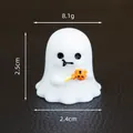 Cute small white resin Halloween ghost figurine holding pumpkin lollipop ornament - Christmas Series / Ghost with Magic Wand / Solid Color