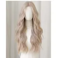 Perruque longue ondulée blonde cendrée élégante sur une tête de mannequin de métier - Or clair (SZ2057-1)