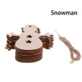Ornements de Noël en bois en forme de bonhomme de neige avec ficelle de jute pour décor - Bonhomme de neige / Lot de 10